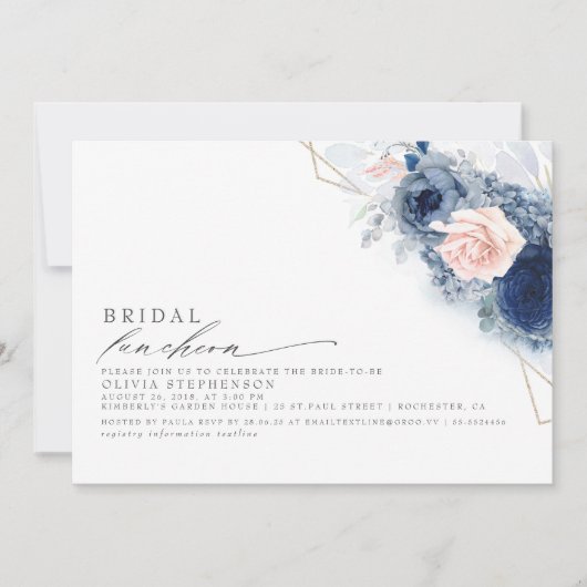 Bridal Luncheon Dusty Blue Pink Vrijgezellenfeest Kaart (Voorkant)