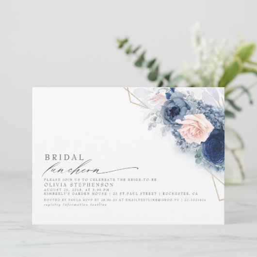 Bridal Luncheon Dusty Blue Pink Vrijgezellenfeest Kaart (Staand voorkant)