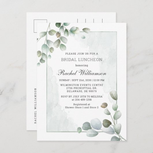 Bridal Luncheon Eucalyptus Greenery Waterverf Uitnodiging Briefkaart (Voorkant / Achterkant)
