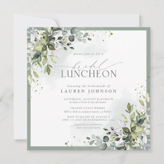 Bridal Luncheon Floral Dusty Blue Eucalyptus Kaart (Voorkant)