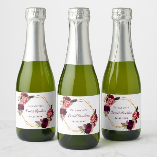 Bridal Luncheon florale geometrische witte bogung Sparkling Wijnetiket (Flessen)