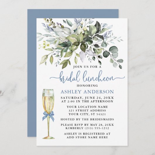 Bridal Luncheon Greenery Dusty Blue Glass Kaart (Voorkant / Achterkant)