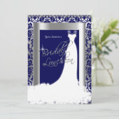 Bridal Luncheon in Navy Blue Damask & Silver Kaart (Staand voorkant)