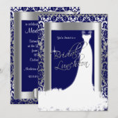 Bridal Luncheon in Navy Blue Damask & Silver Kaart (Voorkant / Achterkant)