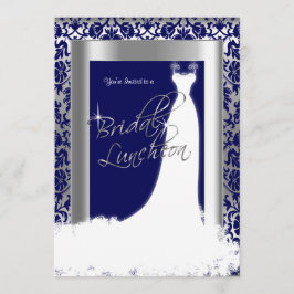 Bridal Luncheon in Navy Blue Damask & Silver Kaart