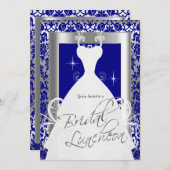 Bridal Luncheon in Royal Blue Damask & Silver Kaart (Voorkant / Achterkant)