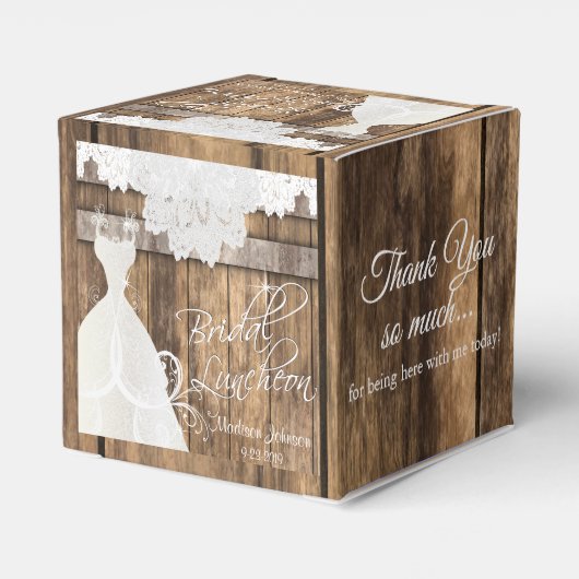 Bridal Luncheon in Rustic Wood and Lace Design Bedankdoosjes (Achterkant)