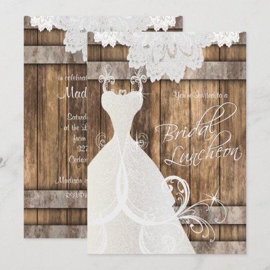 Bridal Luncheon in Rustic Wood en Lace Kaart (Voorkant / Achterkant)