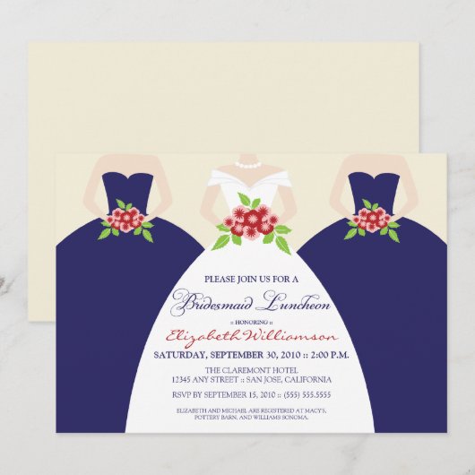 Bridal Luncheon Invite (marine) Kaart (Voorkant / Achterkant)