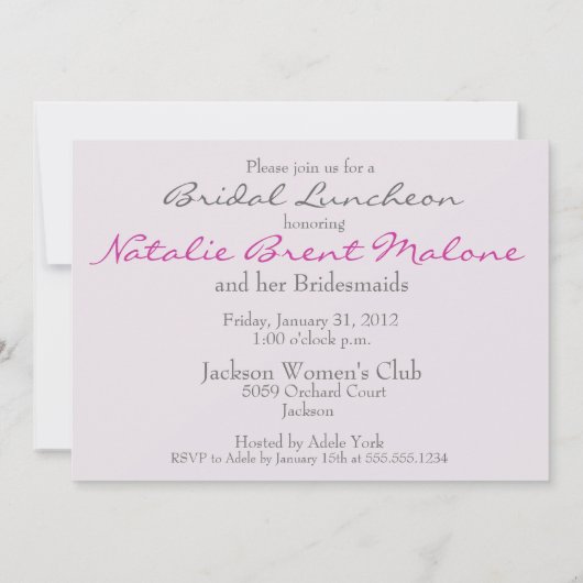 Bridal Luncheon Kaart (Achterkant)