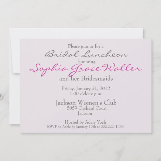 Bridal Luncheon Kaart (Achterkant)