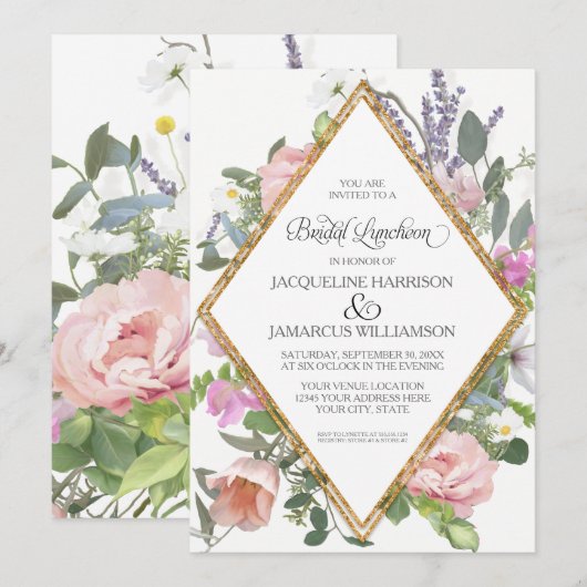 Bridal Luncheon Roos Gold Floral Elegant Romantic Kaart (Voorkant / Achterkant)