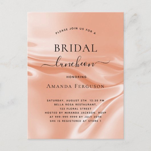 Bridal luncheon roos gouden satijnzijde uitnodiging briefkaart (Voorkant)