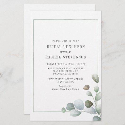 Bridal Luncheon Waterverf Eucalyptus Greenery Briefpapier (Voorkant / Achterkant)