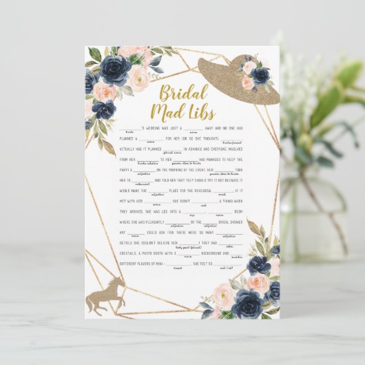 Bridal Mad Libs Horse Race Hat Theme Game Kaart (Staand voorkant)