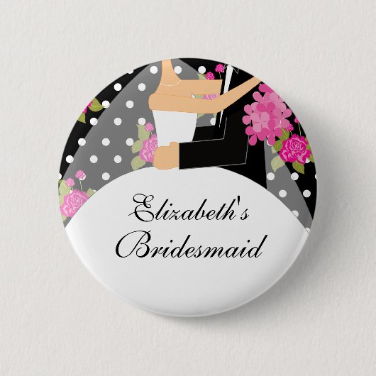 Bridal Party Bridesmaid Button / Pin Flowers (Voorkant)