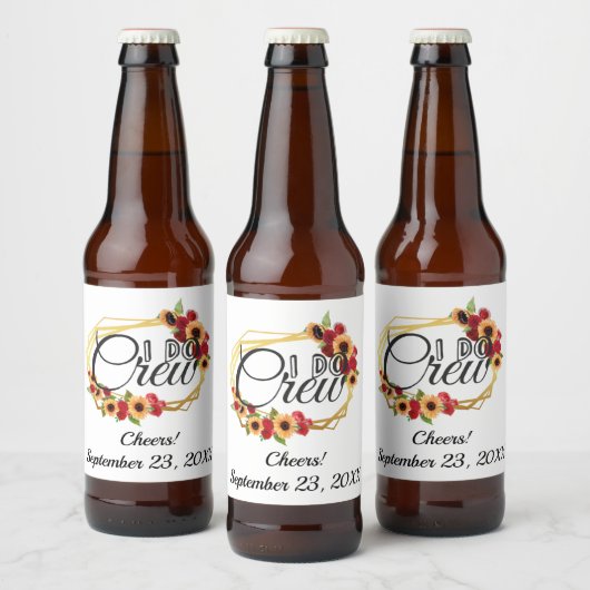 Bridal Party Gifts, I Do Crew, Sunflower, Rozen Bier Etiket (Flessen)
