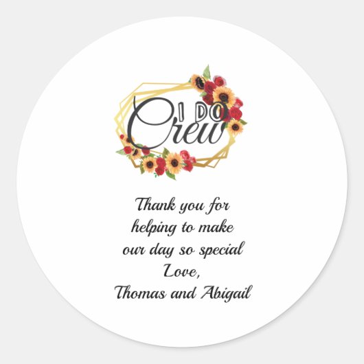 Bridal Party Gifts, I Do Crew, Sunflower, Rozen Ronde Sticker (Voorkant)