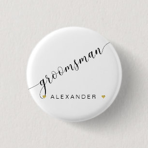 Bridal Party Groomsman Script Simple Moderne Gold Ronde Button 3,2 Cm