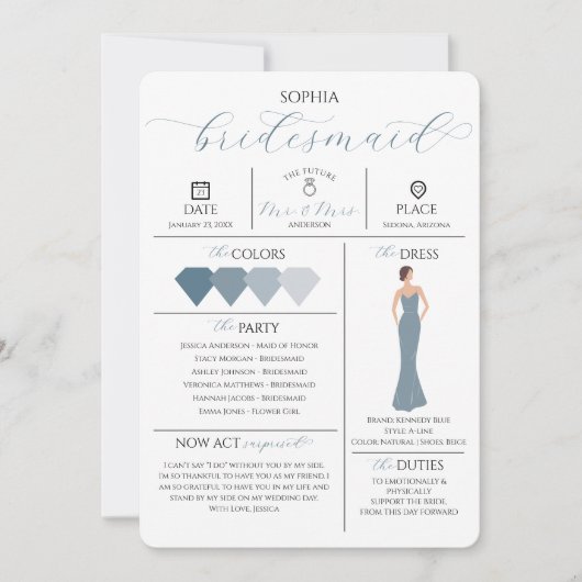 Bridal Party Info Kaart Wil jij mijn bruidsmeisje  (Voorkant)