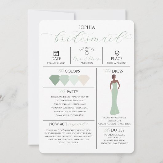 Bridal Party Info Kaart Wil jij mijn bruidsmeisje  (Voorkant)