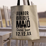 Bridal Party Junior Bridesmaid Wedding Canvas tas<br><div class="desc">Voeg gewoon de naam van je bruidsmeisje of bruidsmeisje toe aan dit gedurfde bruiloft tas. Ideaal voor haar "dank je dat je mijn bruidsmeisje/groomsmais bent" cadeautjes binnenhaalt! (controleer mijn winkel voor meer!)</div>