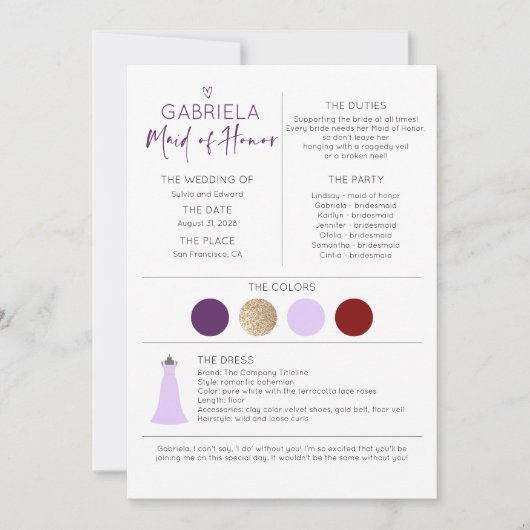 Bridal Party Maid of Honor Voorstel & Informatie (Voorkant)
