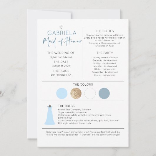 Bridal Party Maid of Honor Voorstel & Informatie (Voorkant)
