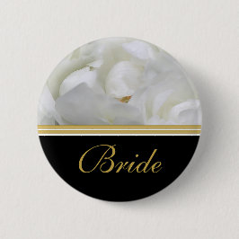 Bridal party name tags roos elegant goud zwart zwa ronde button 5,7 cm
