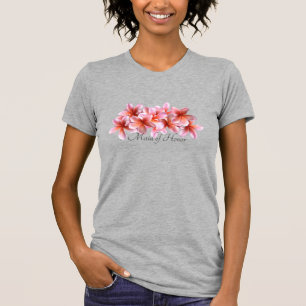 Bridal Party Pink Plumeria Hawaiian Flowers T-shirt