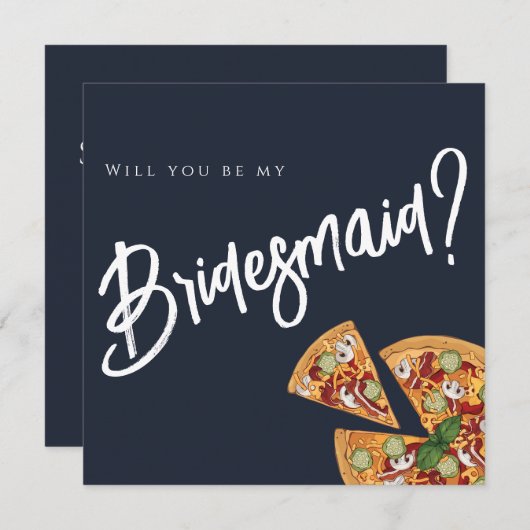 Bridal Party proposal Navy Blue PIZZA Weddenschap Kaart (Voorkant / Achterkant)
