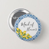 Bridal Party Shower Button - Blue Tegel en Lemons (Voorkant /achterkant)