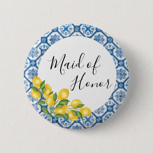 Bridal Party Shower Button - Blue Tegel en Lemons