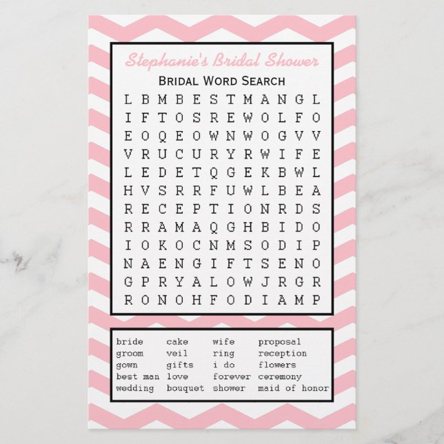 Bridal Party Shower Word Search Game (Voorkant)