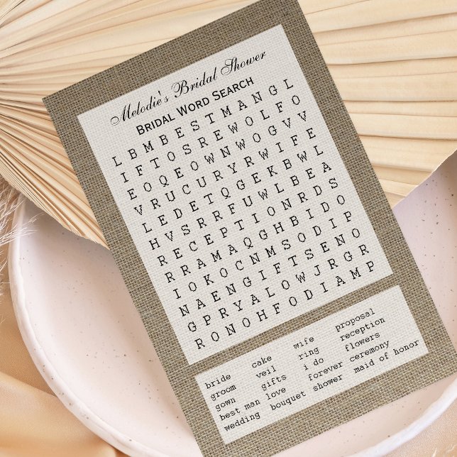 Bridal Party Shower Word Search Game - Burlap (Creator heeft geüpload)