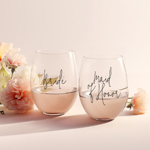 Bridal Party Wijnglas Set Gepersonaliseerd Zonder Voet