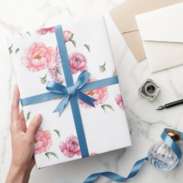 Bridal Pink Waterverf Peonies Cadeaupapier