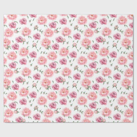 Bridal Pink Waterverf Peonies Cadeaupapier (Vlak)