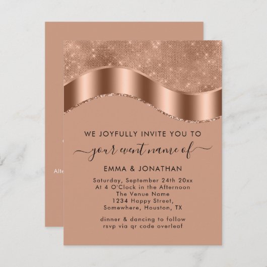 Bridal QR Code Roos Gold Border Weddenschap (Voorkant / Achterkant)