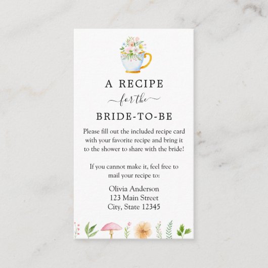Bridal Recipe Request (Whimsical Tea Party) Informatiekaartje (Voorkant)