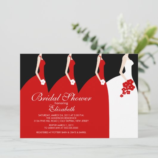 Bridal Rode Bridesmaids Shower Uitnodiging (Staand voorkant)