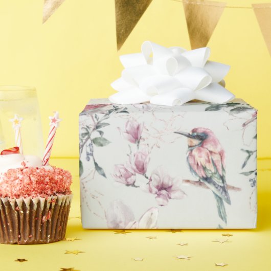 Bridal roze Waterverf bloemen en vogels Cadeaupapier (Verjaardagsfeest)