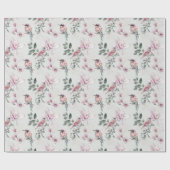 Bridal roze Waterverf bloemen en vogels Cadeaupapier (Vlak)