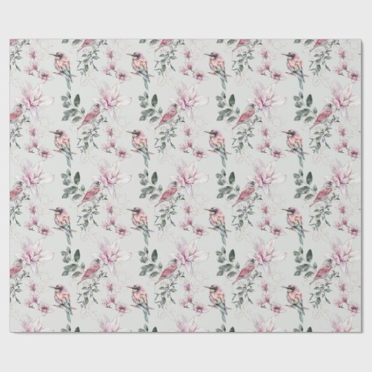 Bridal roze Waterverf bloemen en vogels Cadeaupapier (Vlak)