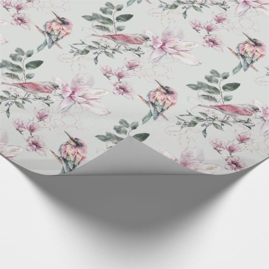 Bridal roze Waterverf bloemen en vogels Cadeaupapier (Hoek)