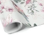 Bridal roze Waterverf bloemen en vogels Cadeaupapier (Rol Hoek)