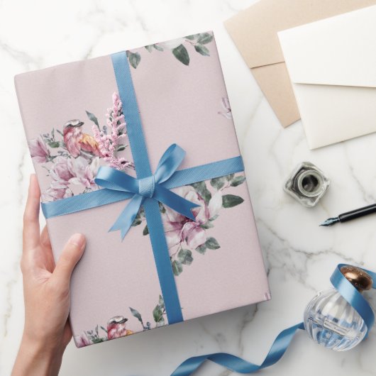 Bridal roze Waterverf en vogels op roze Cadeaupapier (Geschenken)
