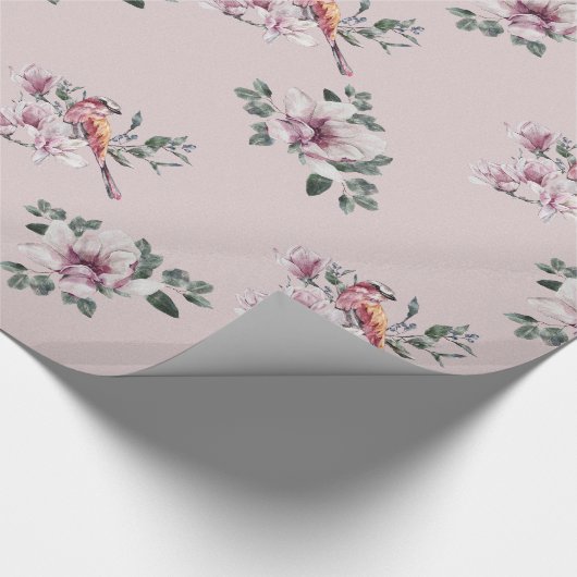 Bridal roze Waterverf en vogels op roze Cadeaupapier (Hoek)