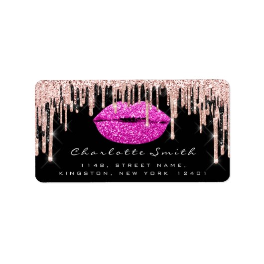 Bridal RSVP Kiss Roos Lips roze RoseGlitter Makeup Etiket (Voorkant)