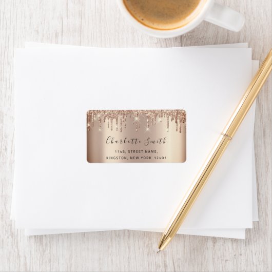 Bridal RSVP Weddenschappen Roos Gold Glitter Spark Etiket (Insitu)